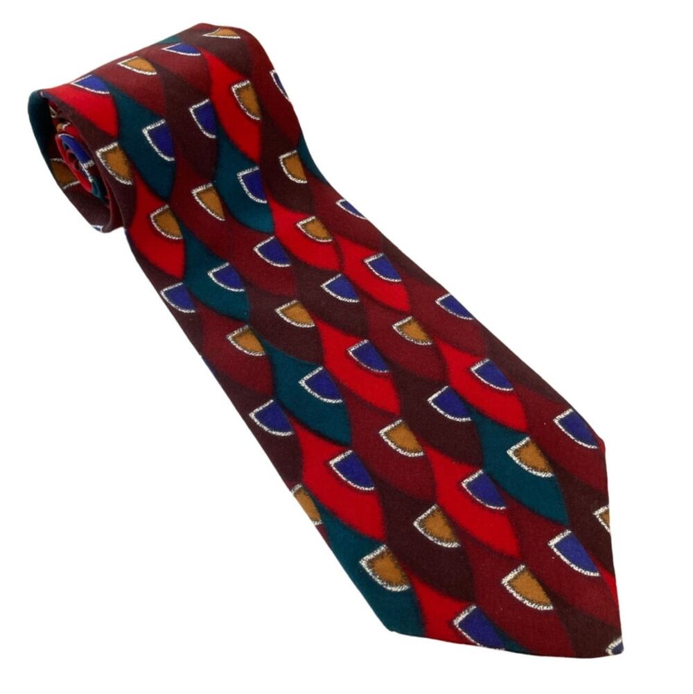 Vintage Zylos George Machado 100% Silk Multicolor Geo Print Tie Funky Retro